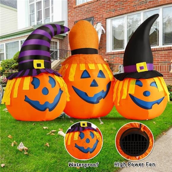 6.5 FT Halloween Inflatables Outdoor Pumpkin Combo with Wizard hat Blow - Picture 6 of 7